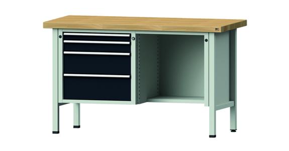 Cabinet workbench model 341 V beech solid plate height 900 mm RAL 7035/7016