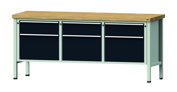 ANKE Stół warsztatowy, model 223 V, pł. lity buk 2000x700x850 mm, RAL 7035/7016