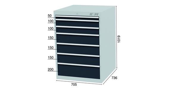 Drawer cabinet 7 drawers 1x50 2x100 3x150 1x200mm 705x736x1019mm 7016