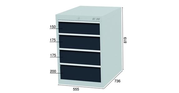 Drawer cabinet 4 drawers 7035/7016 1x150 2x175 1x200mm 555x736x819mm