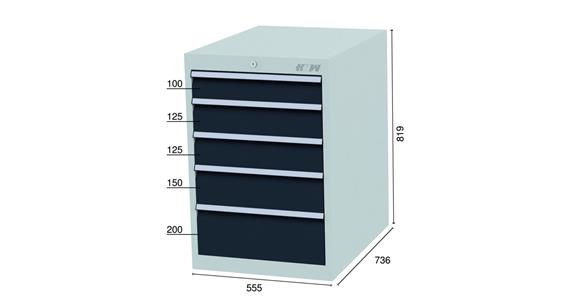 Drawer cabinet 5 drawers 7016 1x100 2x125 1x150 1x200mm 555x736x819