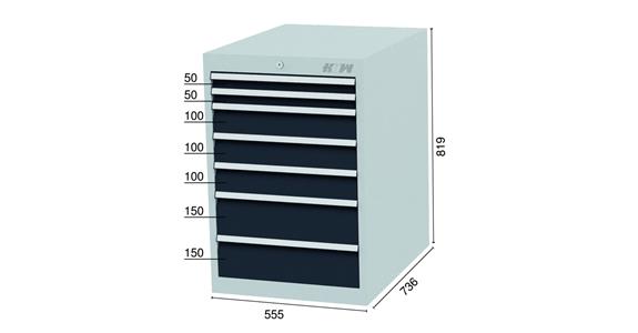 Drawer cabinet 7 drawers 7035/7016 2x50, 3x100, 2x150mm 555x736x819mm