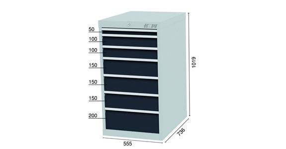Drawer cabinet 7 drawers 7016 1x50 2x100 3x150 1x200mm 555x736x1019