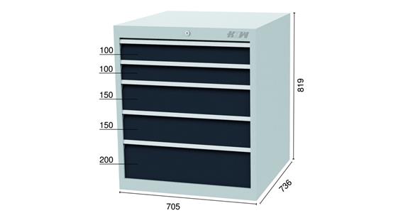 Drawer cabinet 5 drawers 7035/7016 2x100, 2x150, 1x200mm 705x736x819mm