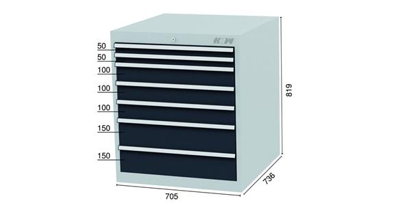 Drawer cabinet 7 drawers 7016 2x50, 3x100, 2x150mm WDH 705x736x819mm