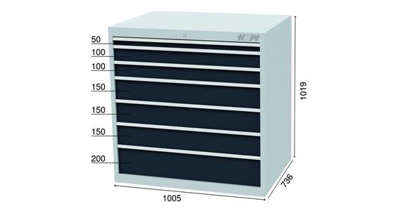 Drawer cabinet 7 drawers 7016 1x50 2x100 3x150 1x200mm 1005x736x1019