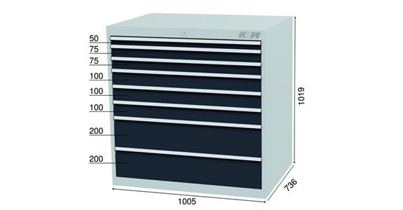 HHW drawer cabinet 8 drawers 7016 1x50 2x75 3x100 2x200mm 1005x736x1019mm