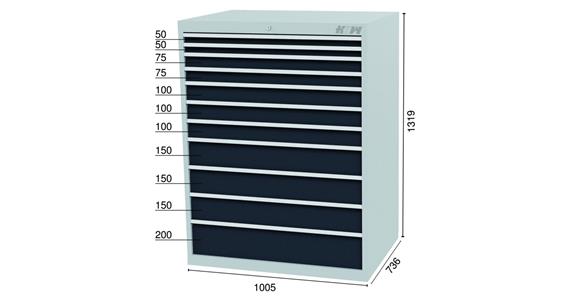 Drawer cabinet 11 drawers 7016 2x50 2x75 3x100 3x150 1x200mm 1005x736x1319