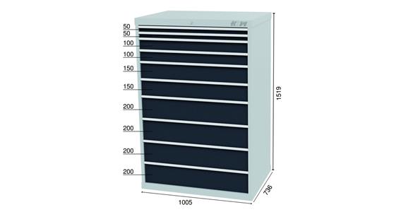 Drawer cabinet 10 drawers 7016 2x50 2x100 2x150 4x200mm 1005x736x1519