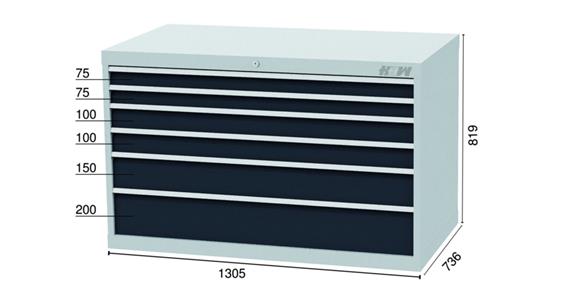 Tool cabinet 1305x736x819mm 6 drawers 2x75 2x100 1x150 1x200 mm 7035/7016