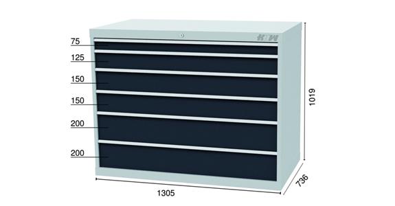 Tool cabinet 1305x736x1019mm 6 drawers 1x75 1x125 2x150 2x200 mm 7035/7016