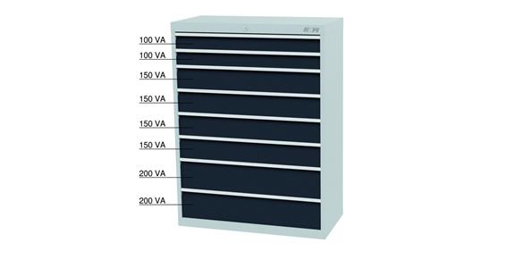 Drawer tool cabinet 8 drawers full-extension slide 100 %/75 kg RAL 7035/7016