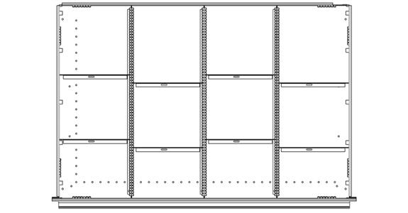 Zestaw przegródek szuflad 12 przedziałów, wysokość 90 mm, szerokość 1022 mm, seria DBG