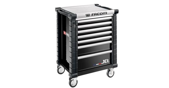 JET+ workshop trolley with 7 black RAL 9004 drawers