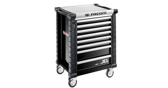 JET+ workshop trolley with 8 black RAL 9004 drawers
