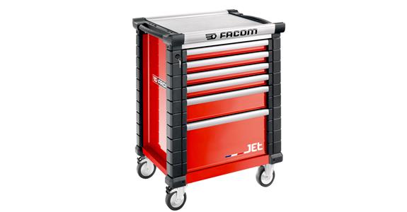 JET+ workshop trolley with 6 red RAL 3020 drawers