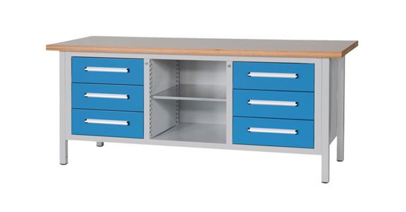 Cabinet workbench W2000XD750XH840mm 6 drawers RAL7035/5012