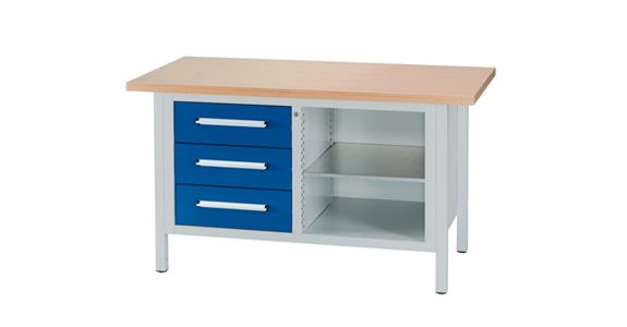 Cabinet workbench W1500XD750XH840mm 3 drawers RAL7035/5010