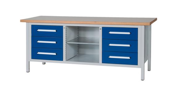 Cabinet workbench W2000XD750XH840mm 6 drawers RAL7035/5010