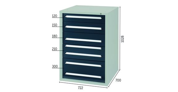 Drawer cabinet H1028XW722XD700mm 5 drawers RAL7035/7016