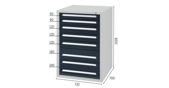 Drawer cabinet H1028XW722XD700mm 7 drawers RAL7035/7016