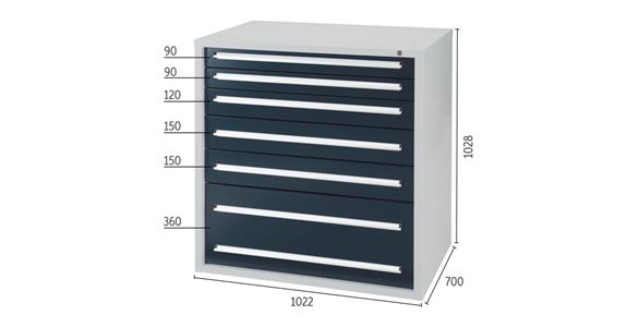 Drawer cabinet H1,028 x W1,022 x D700 mm 6 drawers RAL7035/7016