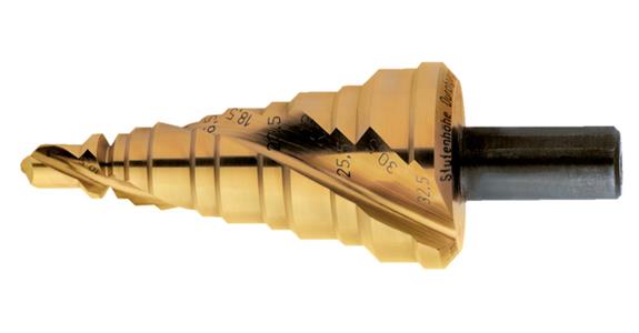 Stepped drill bit for electrical fittings 7–32.5 mm TiAlN-coated