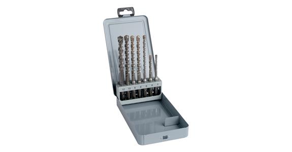 Tungsten carbide hammer drill bit set SDS-plus 7 pieces in metal box
