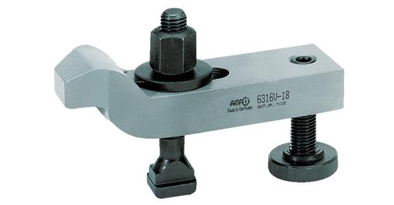 Clamp, offset with adjustable support screw, nominal groove size 20 mm