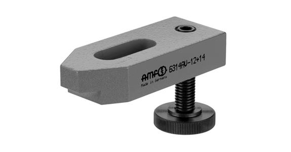 Clamp, offset with adjustable support screw, nominal groove size 12+14 mm