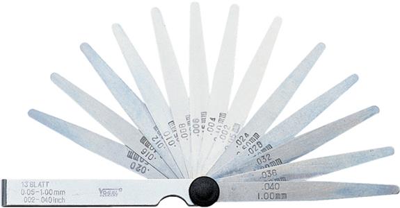 Feeler gauge spring steel conical in cutting edge 20 blades L=100 mm 0.05-1 mm