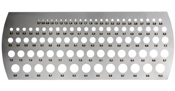 Millimetre hole gauge 0.7-10 mm pitch 0.1 mm, 94 holes steel