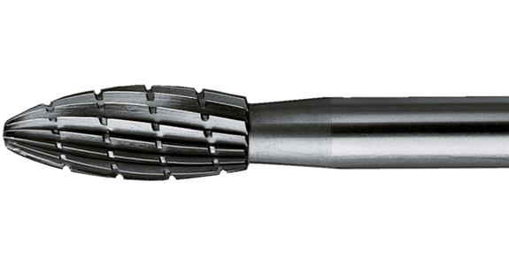 HSS bur flame-shaped (B), shank dia. 6mm, serration 3, head dia.xlength 12x30mm