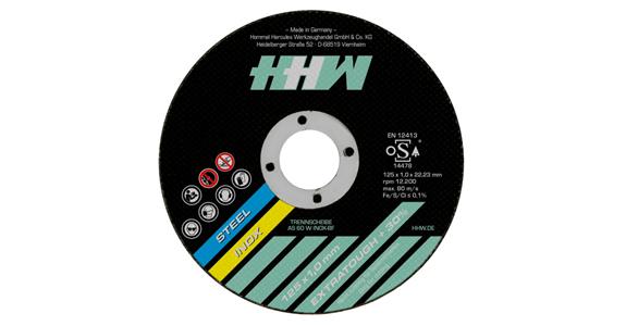 Free-hand cutting disk, 125x1.0x22.23 mm for steel and stainless steel