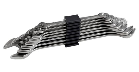 Double open-end wrench set 15° 8 pcs AF 1/4x5/6-15/16x1 inch in plastic clip