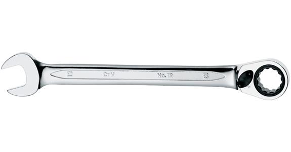 Comb. wrench with ring ratchet bi-hex. 15° reversing ring chrome-plated 18 mm