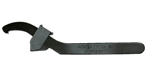 Adjustable hook wrench with lug and serration for nuts dia. 20-42 mm