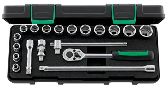 3/8 inch hex socket set 19 pieces AF 8-22 mm in ABS plastic box