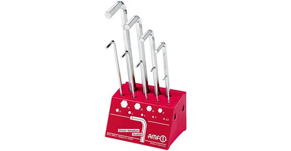 Long hexagon pin wrench set DIN 911 9 pieces AF 2.5-14 mm in workshop stand