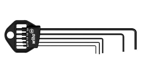 Hexagon pin wrench set 5 pieces size 0.7/0.9/1.3/1.5/2.0 mm in holder