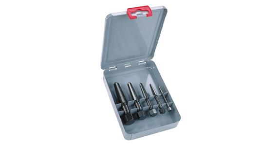 Screw extractor set double-edged 5 pieces in cassette size 1-5