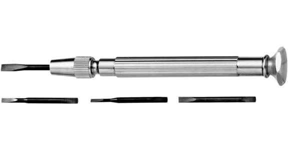 Universal/watchmaker's screwdriver with 4 blades in handle, CV steel 1.5-3 mm