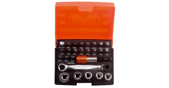 1/4 inch bit socket assortment 26 pieces with ratchet in plastic box