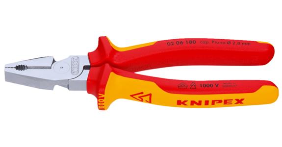 Szczypce uniw. wzmac. KNIPEX VDE 225 mm, chrom. główka, z uchw. 2-częściowym