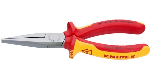 Szczypce z dł. noskiem KNIPEX VDE 160 mm, dł. pł. szczęki, główka chromowana