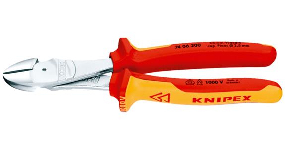 Wzmocnione szczypce boczne KNIPEX VDE, 200 mm, chrom. główka, z uchw. 2-częśc.