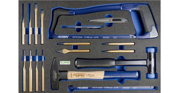 Saw and striking tool set 18 pieces in OPT-I-STORE insert 520x345x30 mm