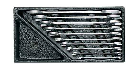 Double open-end wrench set 10 pieces, in 1/3 tool module, 15°, AF 6x7-24x27 mm