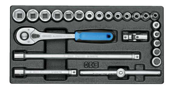 3/8 inch hexagon socket set 24 pieces, in 1/3 tool module, chrome-plated