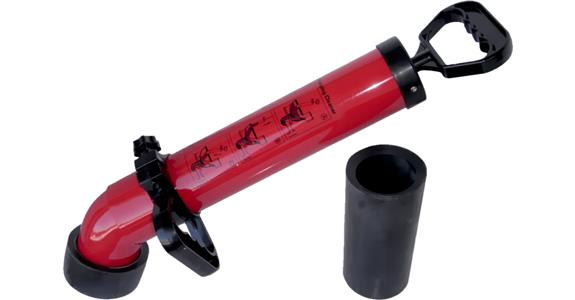 Pipe cleaning pump with short and long attachment for toilet and washbasin